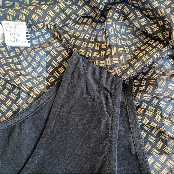 New York City Design Company Chic Black and Tan Button-Up Blouse 100% Silk XL - Picture 10 of 11